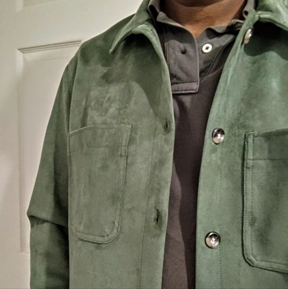 (M) TRUTH Heavy weight military green faux suede/leather jacket shirt!
